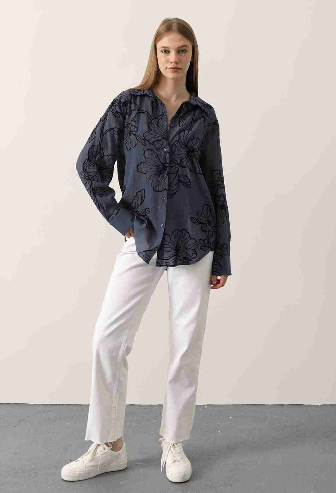 NavyFloral Casual Elegant Shirt - Brand: Reyon - Women & Kids, Baby Clothes Wholesale - TheBS Women