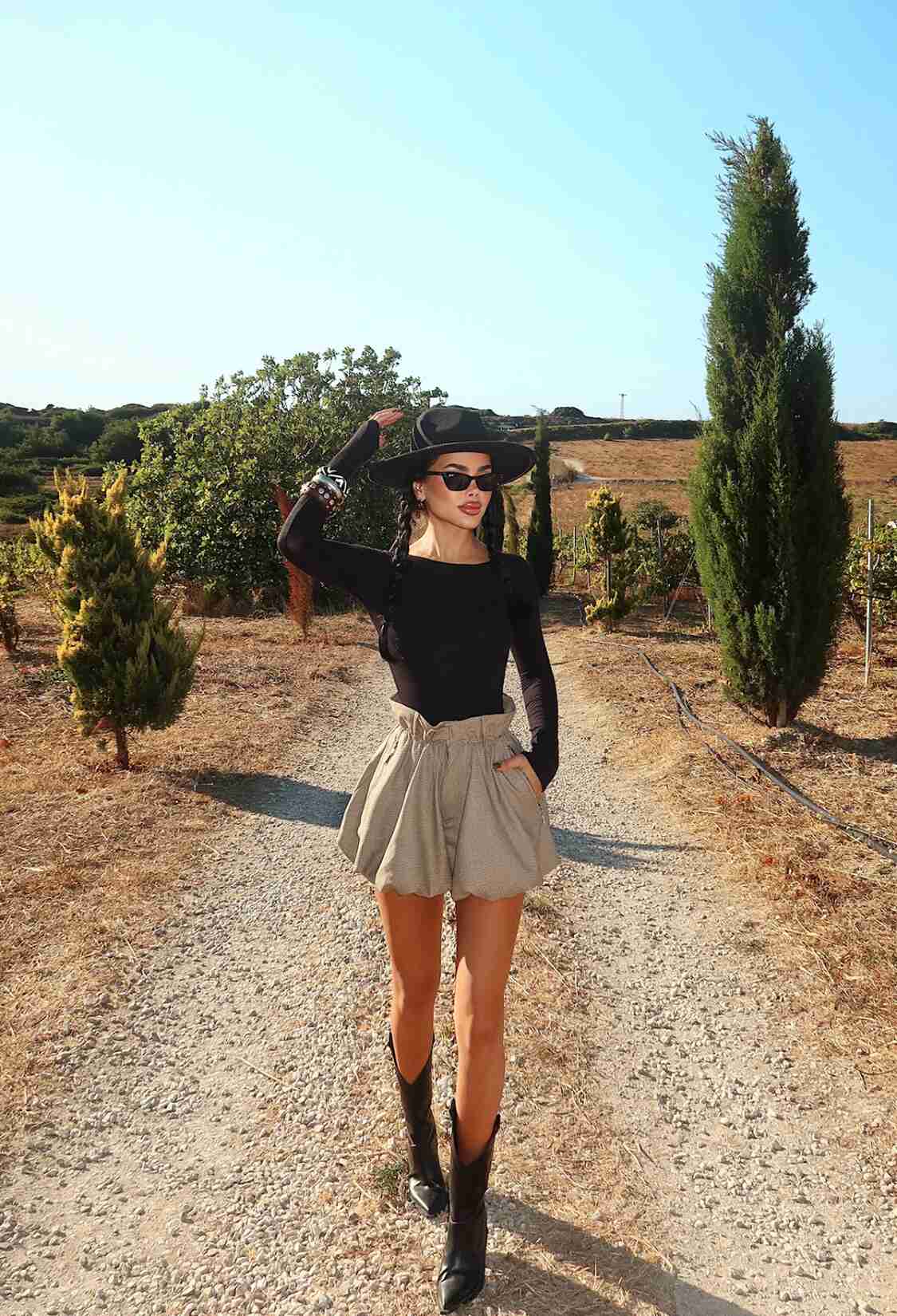 Beige Checkered Mini Paper Bag Skirt - Brand: EYYO ATELIER - Women & Kids, Baby Clothes Wholesale - TheBS Women