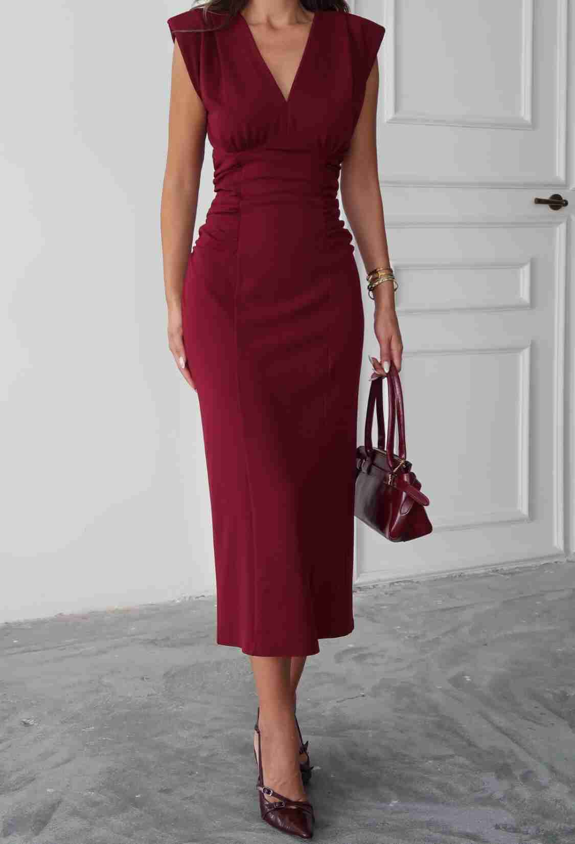 Elegant Midi V-Neck Sheath Dress - Brand: Ello - Women & Kids, Baby Clothes Wholesale - TheBS Women