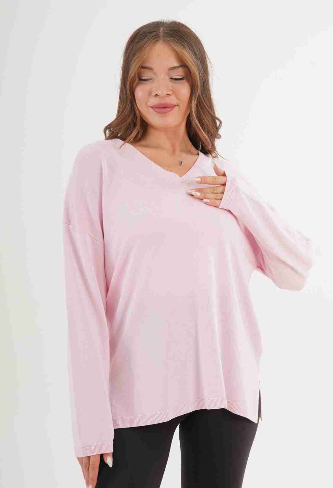 Sweater Oversized V-Neck Long Sleeve Casual - Brand: Lustrin - Women & Kids, Baby Clothes Wholesale - TheBS Women