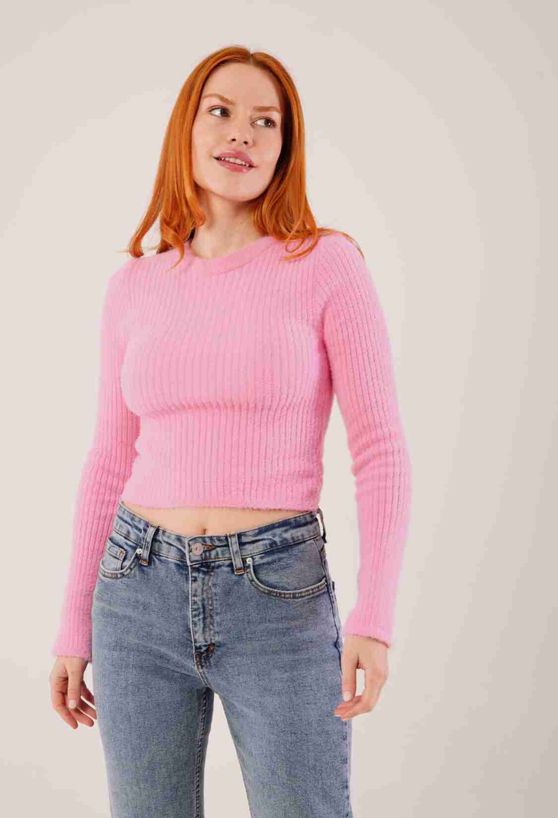 Slim Fit Crop Sweater With Round Neck - Brand: Lustrin - Women & Kids, Baby Clothes Wholesale - TheBS Women