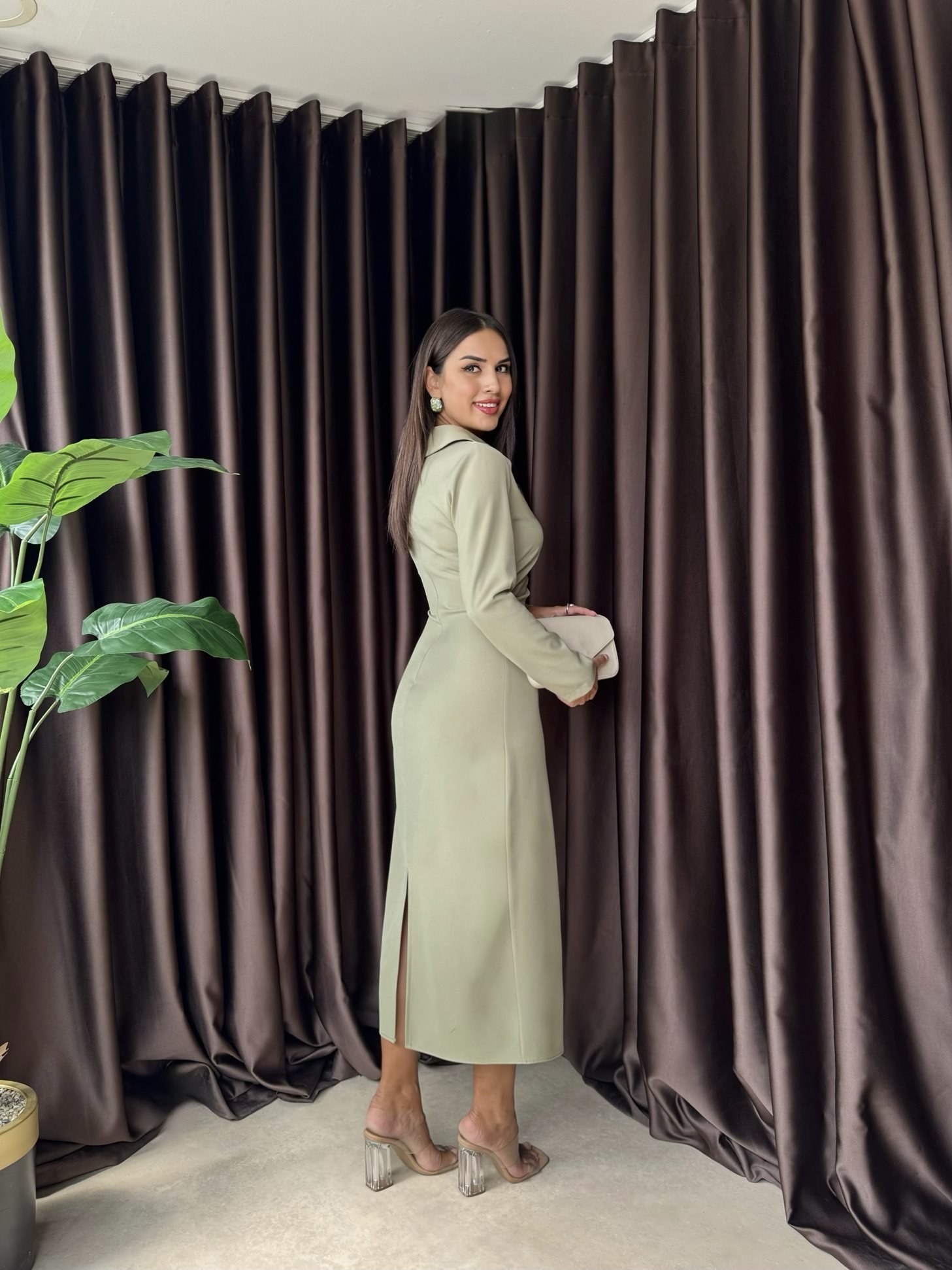 Elegant Beige Sheath Dress With Notched Neck - Brand: Miss Janell - Women & Kids, Baby Clothes Wholesale - TheBS Women