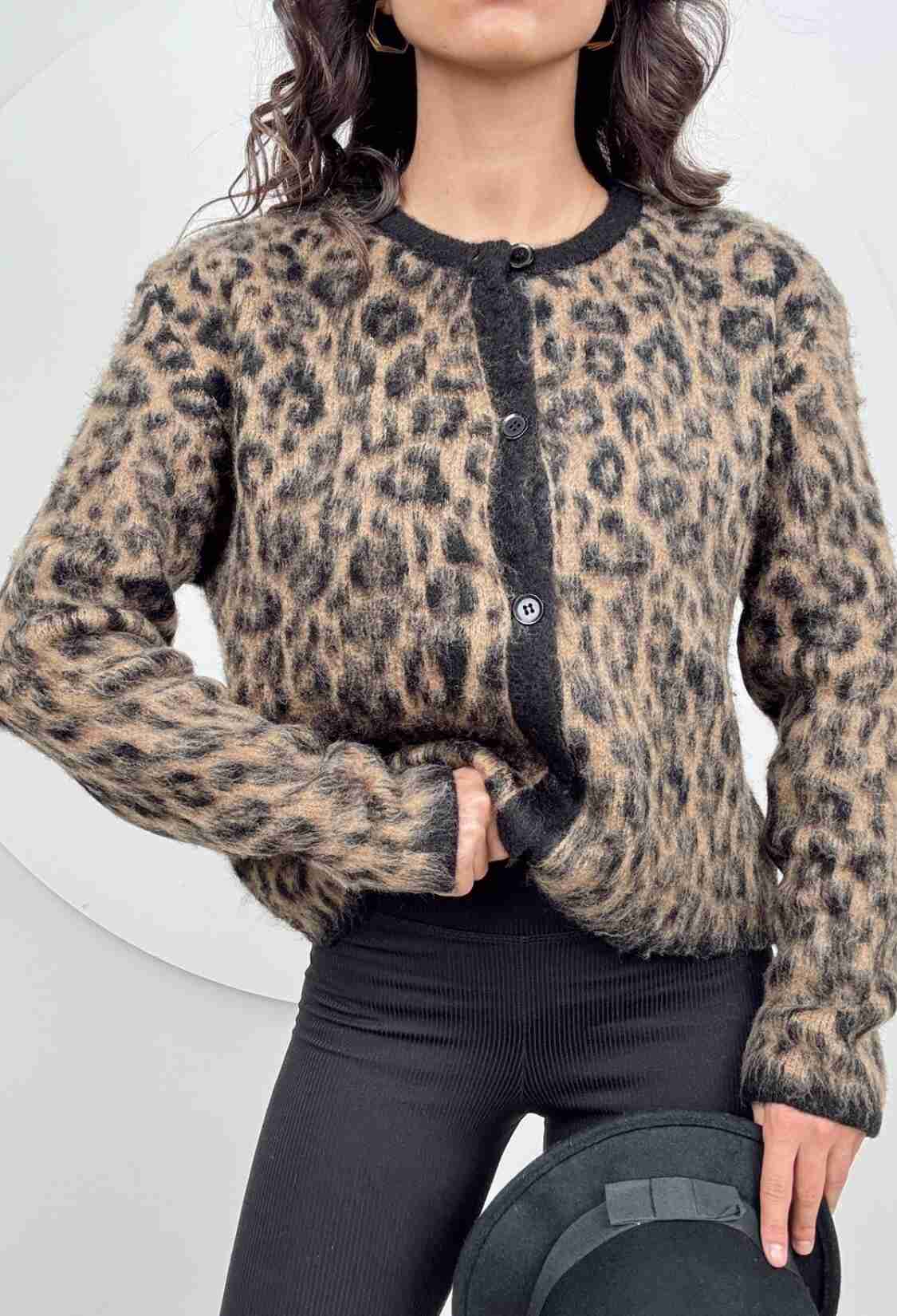 Leopard Print Buttoned Cardigan - Brand: Miss Janell - Women & Kids, Baby Clothes Wholesale - TheBS Women