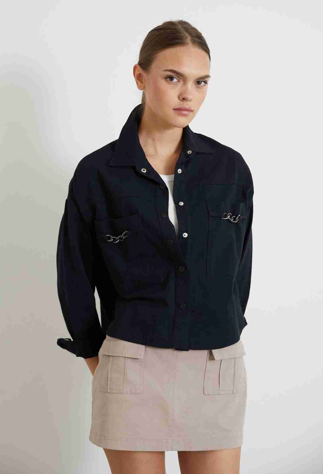 Gabardine Long Sleeve Shirt Collar Loose Cut Women's Jacket - Brand: Newgirl - Women & Kids, Baby Clothes Wholesale - TheBS Women